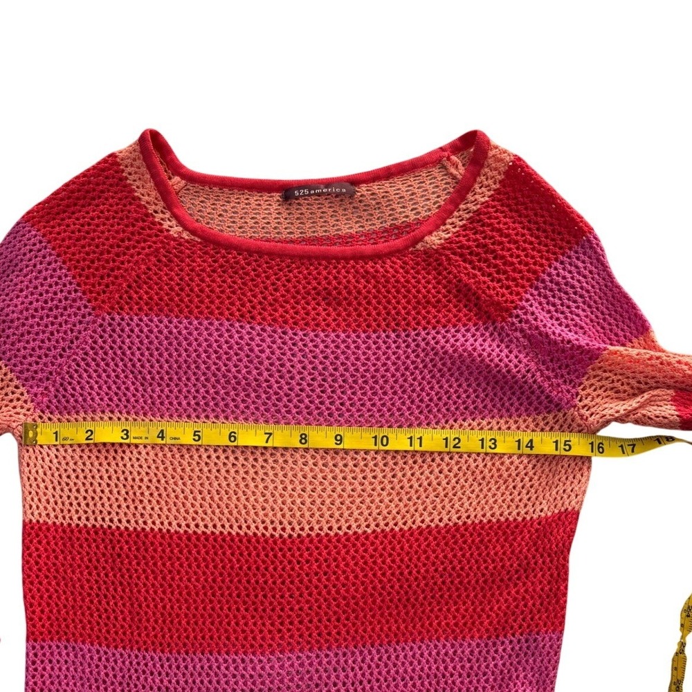 525 America Open Knit Sweater Womens S Red Pink Orange Excellent Striped Mesh - Picture 7 of 7
